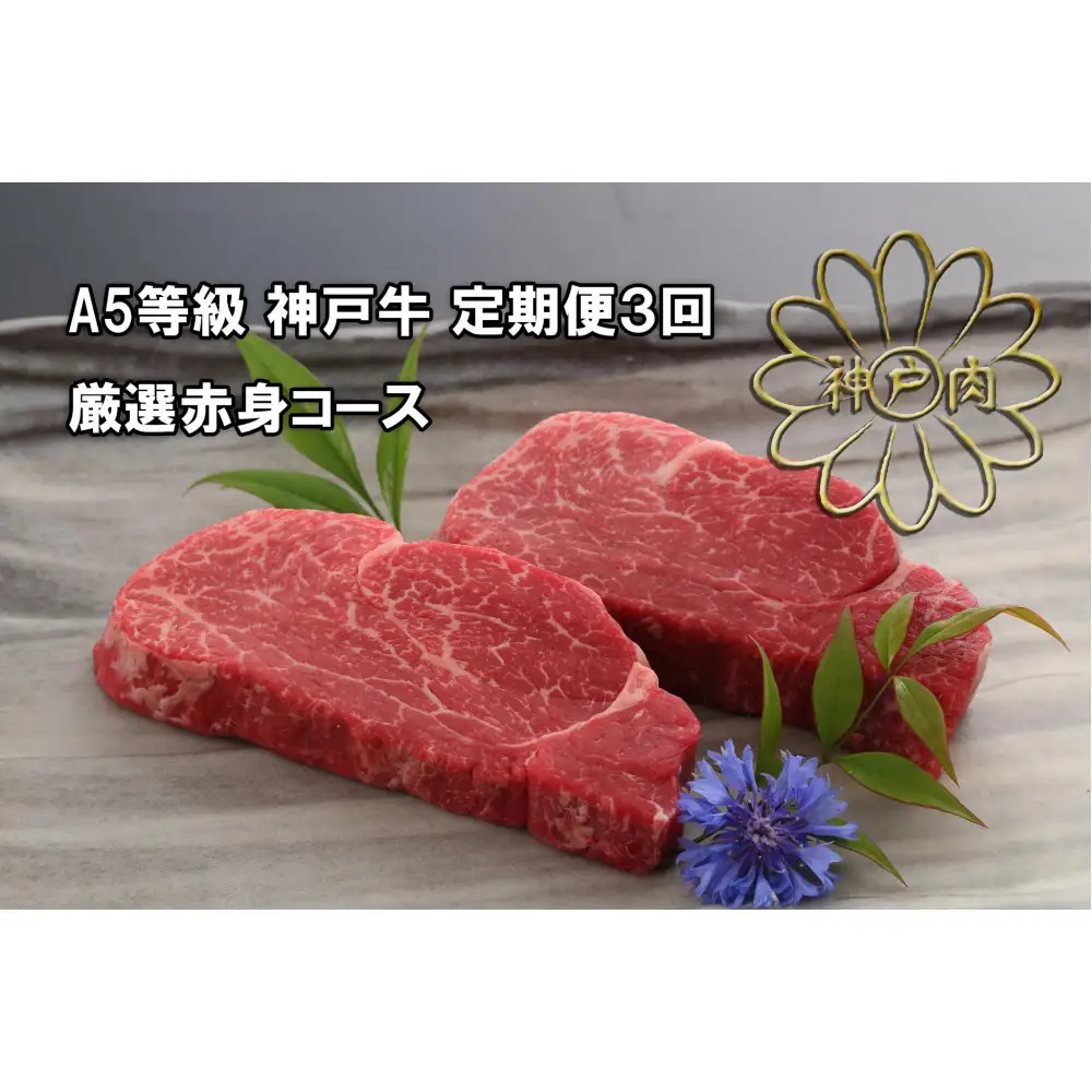 ＜定期便3回＞ A５等級 神戸牛 厳選赤身コース　【神戸ぐりる工房】（隔月でお届け）