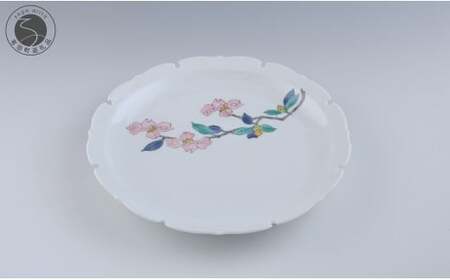 有田焼 雪輪皿 22cm〈山茶花文〉【赤絵白磁硯処 雪月花】食器 器 うつわ 取り皿 皿 菓子皿  50000円 5万円 A50-273