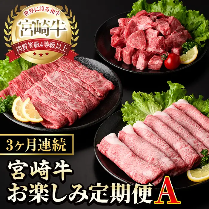 【定期便・全3回(連続)】宮崎牛お楽しみ定期便A 黒毛和牛 冷凍 国産 【YM-18】【YAMATO株式会社】