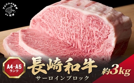 【A4～A5】長崎和牛サーロインブロック 約3kg( 牛肉 和牛 サーロイン おすすめ ブロック 牛肉 冷凍 国産 プレゼント お取り寄せ 美味しい )【I0-018】