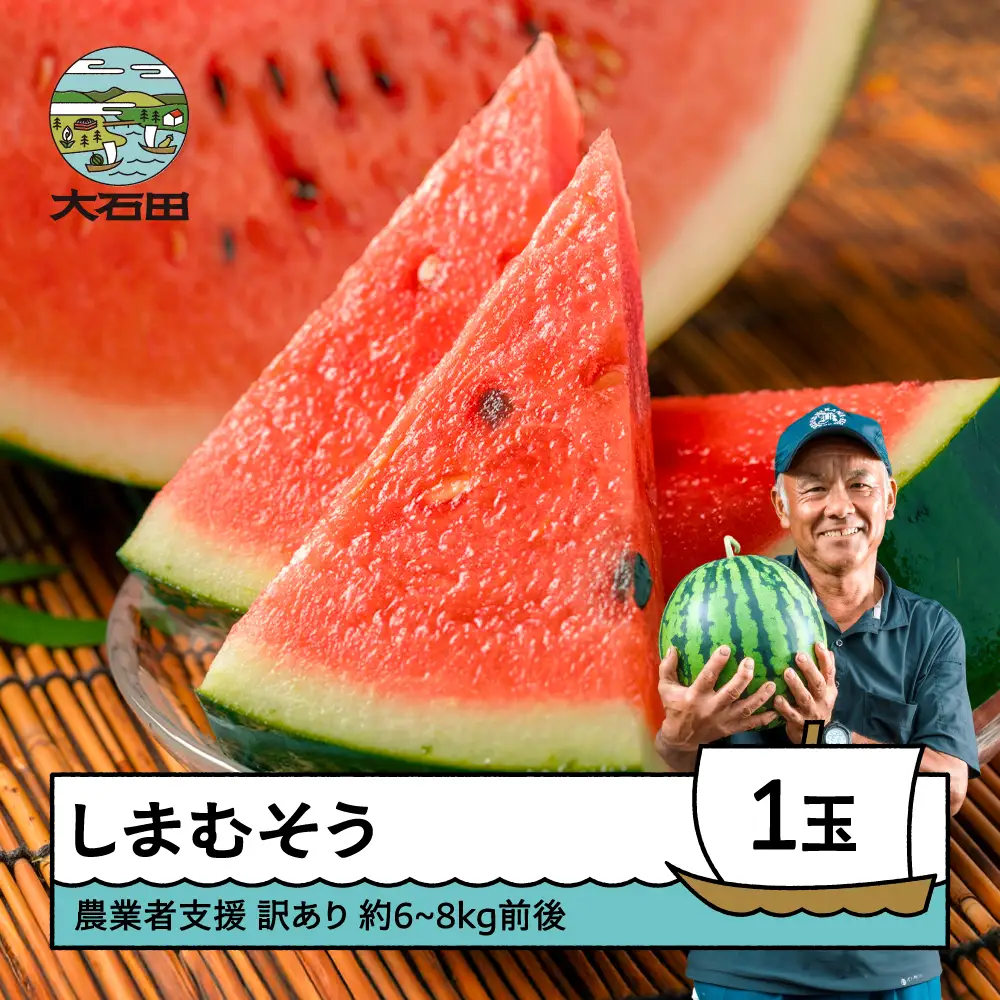 大玉すいか 訳あり 約6~8kg前後×1玉 令和8年産 山形県産 gt-susmw