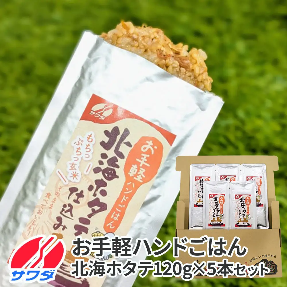 【ふるさと納税】【訳あり】玄米100％ お手軽ハンドごはん 北海ホタテ 120g×5パック　 セット レトルト パウチ 非常食 防災 アウトドア ゴロっと北海ホタテの焦がし醤油 ほたて 帆立 澤田食品