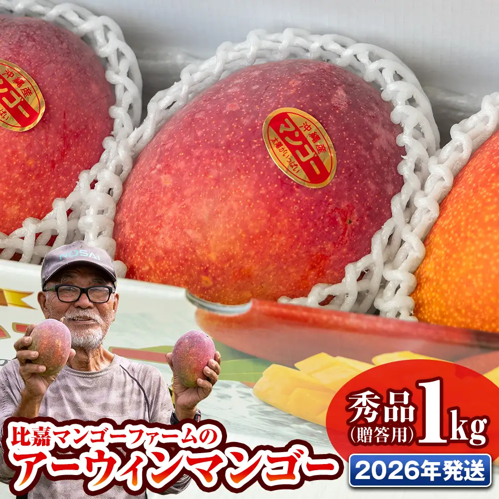 【2026年発送】比嘉マンゴーファームのアーウィンマンゴー　秀品（贈答用）1kg
