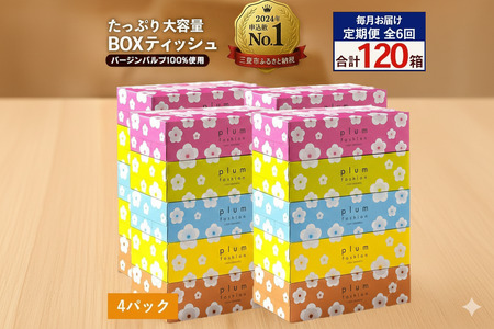 毎月6回　プラムファッション Boxティッシュ 5箱×4パック