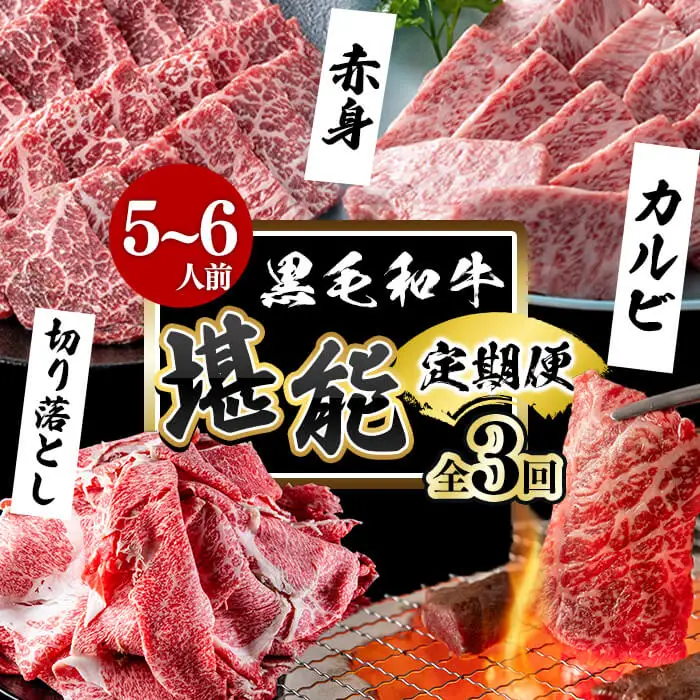 【定期便全3回】＜A4・A5等級＞黒毛和牛堪能〈お試し〉定期便（5～6人分）総重量1.8kg 鹿児島県産 黒毛和牛 和牛 肉 牛肉 国産 九州産 鹿児島県産 焼肉 焼き肉 BBQ ランキング 人気 A4 A5 赤身 切り落とし カルビ お楽しみ 食べ比べ 5人前 6人前 t0058-003