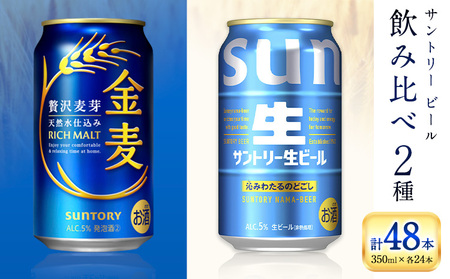 “九州熊本産” 飲み比べ 金麦 生ビール 48本 350ml × 各 24本 《30日以内に出荷予定(土日祝除く)》阿蘇天然水100％仕込 ビール ギフト お酒 アルコール 熊本県御船町 缶ビール 酒 缶 サントリー生ビール