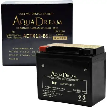AQUADREAM GOLD バイク用バッテリー 液入充電済 ADTX12-BS II 1個【配送不可地域：沖縄県】【1641534】