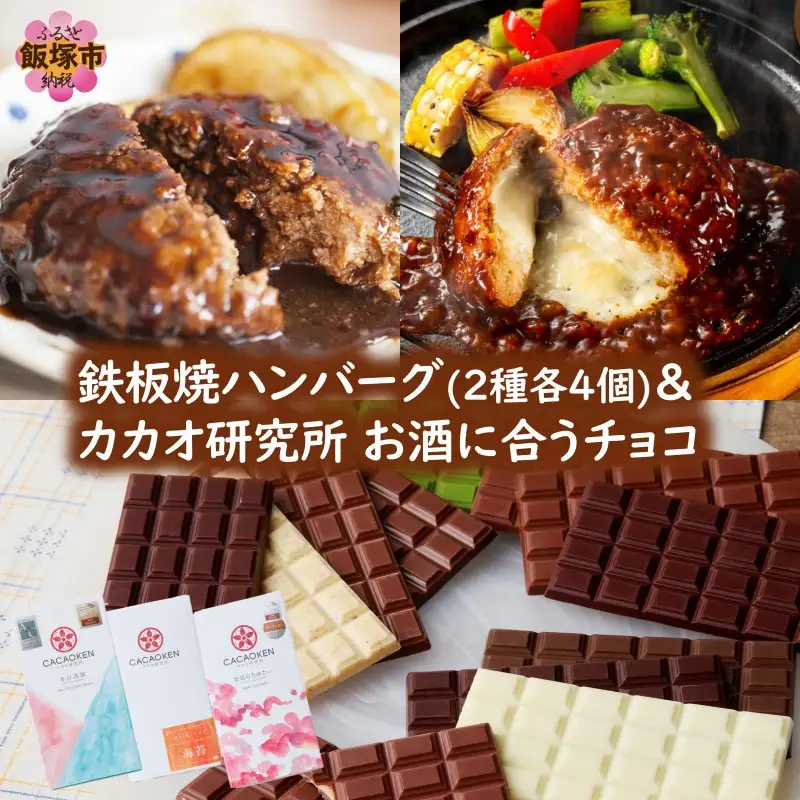 鉄板焼ハンバーグ(2種各4個)＆カカオ研究所 お酒に合うチョコ【B4-064】