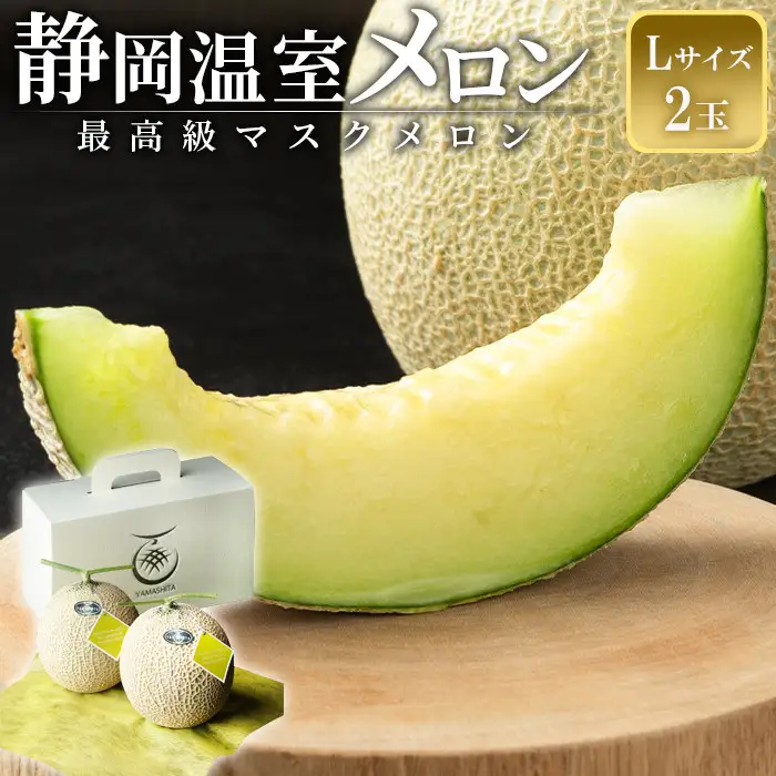 静岡温室メロン Ｌ玉1.6kg～1.7kg ×２玉　最高級のマスクメロン　山下メロン園　高級果実店に仕入るほどの自信のあるメロン  ギフト  メロン めろん 箱詰め フルーツ 果物  産地直送 甘いメロン 糖度 青肉