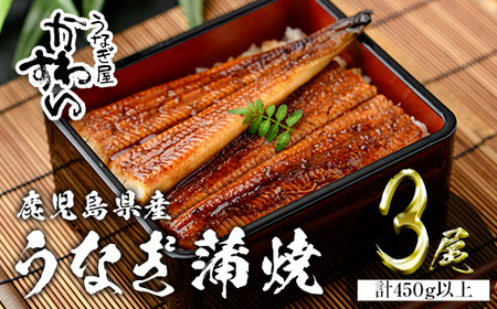 ＜うなぎ屋かわすい＞鹿児島県産 国産 うなぎ 蒲焼 タレ 鰻 うな重 かばやき 計450g 以上 150～169g×3本 【川口水産】A855