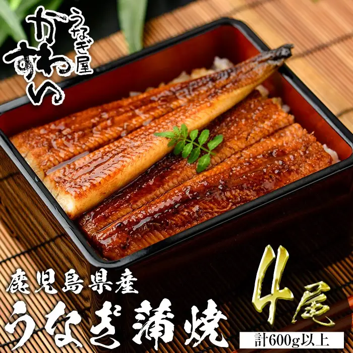 ＜うなぎ屋かわすい＞鹿児島県産 国産 うなぎ 蒲焼 タレ 鰻 うな重 かばやき 計600g 以上 150～169g×4本【川口水産】A856