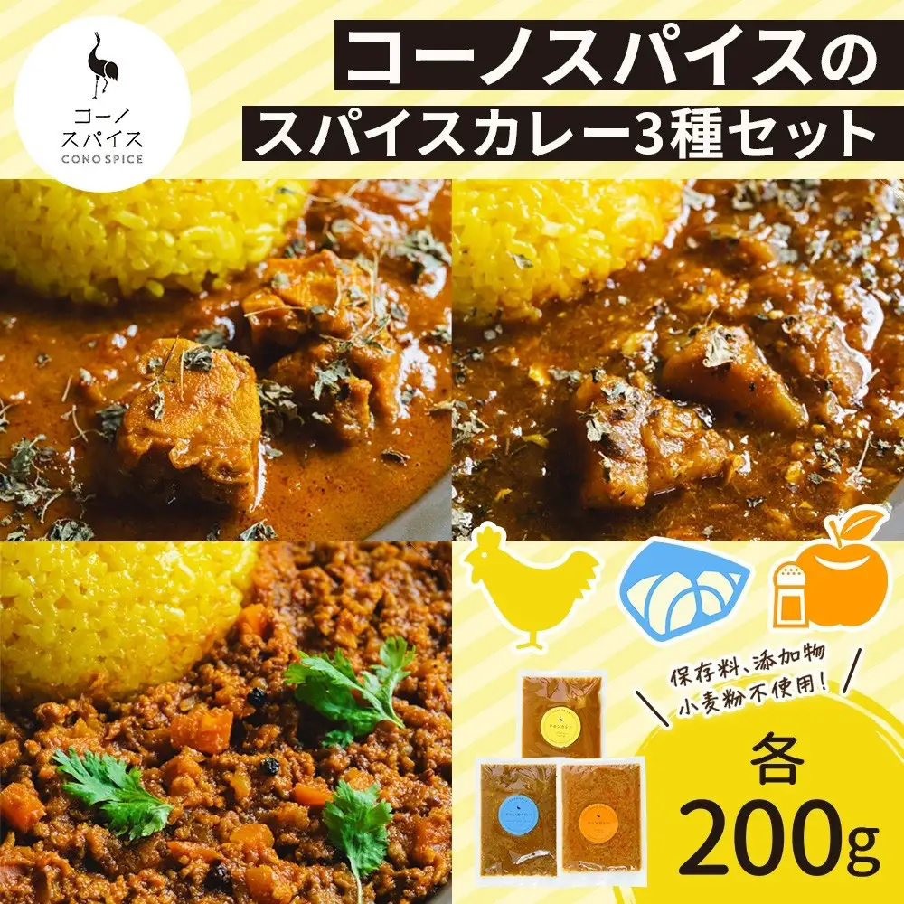 コーノスパイス スパイスカレー3種セット チキンカレー サバと大根のカレー キーマカレー 各200gパック 小麦粉不使用 グルテンフリー CONO SPICE コーノコーラ 愛知県 名古屋市