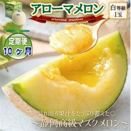 【毎月定期便】アローマメロン1玉(約1.0kg以上/玉)【静岡高級マスクメロン】　全10回【配送不可地域：離島・北海道・沖縄県】【4071900】