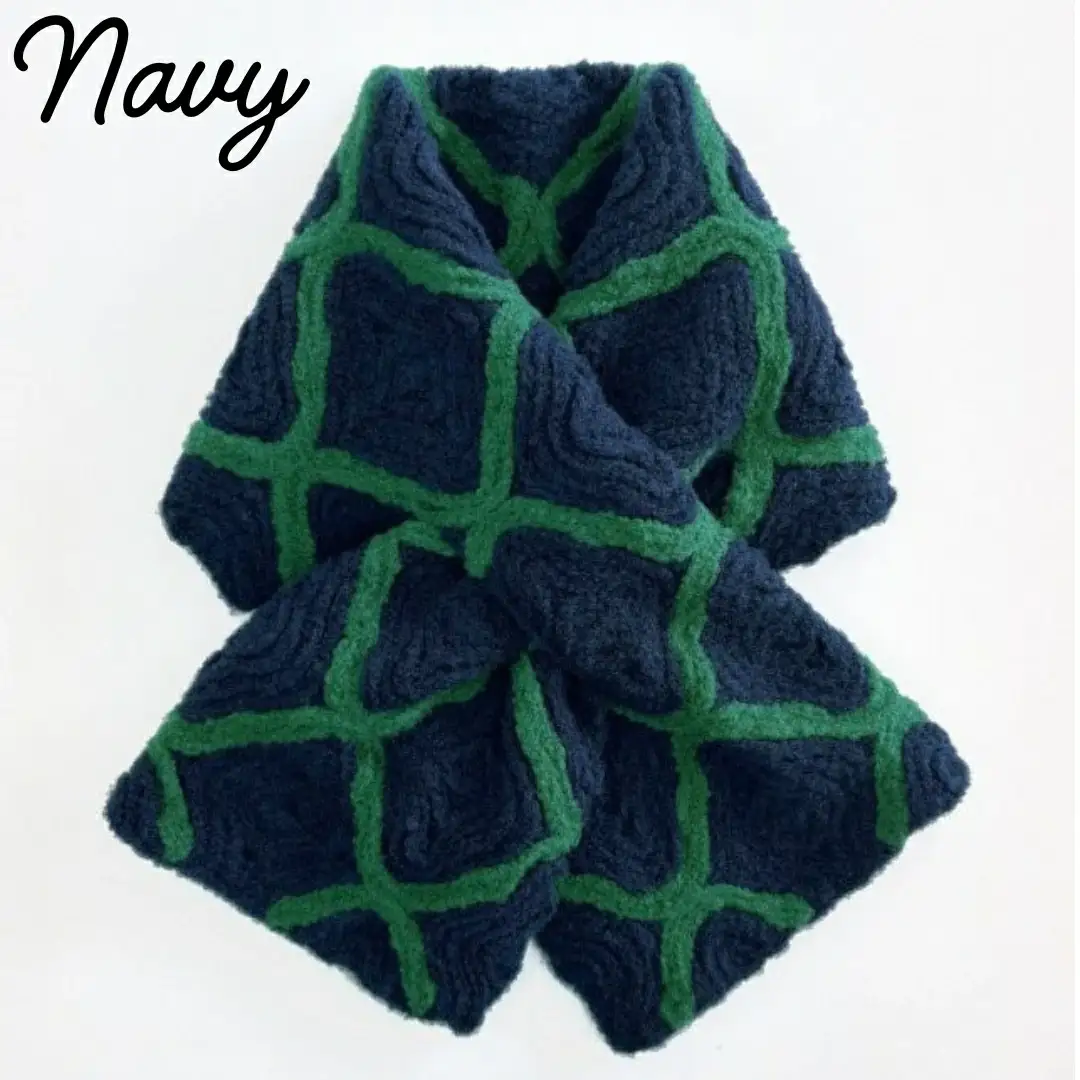コード刺繍 ウール混ショートマフラー モロッカン柄 ネイビー | マフラー