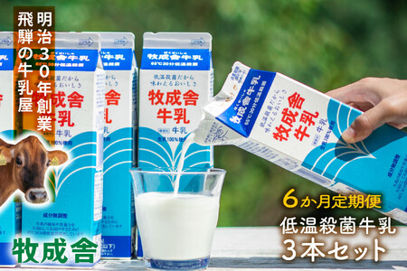 【定期6か月便】牧成舎牛乳1000ml×3本セット｜ミルク 乳製品 飲料 朝食 食生活 牧成舎 DF257