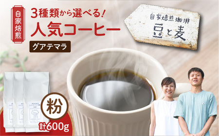 【自家焙煎】豆と麦 グアテマラ（粉） 計600g（200g×3袋） A017-019-02 コーヒー 珈琲 グアテマラ 粉 中深煎り 自家栽培珈琲 自家栽培 コク 甘味 豆と麦 自家焙煎珈琲豆と麦 ふるさと納税 鹿児島 奄美市 おすすめ ランキング プレゼント ギフト