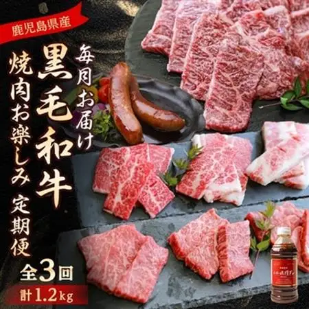 【毎月定期便】黒毛和牛焼肉お楽しみ定期便1.2kg(枕崎市) DD0-0029 全3回【配送不可地域：離島】【4072115】
