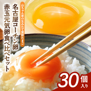 【山ちゃん家の生みたて葉酸たまご】名古屋コーチン卵・赤玉元気卵 食べ比べセット（各15個 合計30個入り）［132Y09］山ちゃん家 生みたて 葉酸たまご 名古屋コーチン卵 赤玉元気卵 食べ比べ セット 各 15個 合計 30個 入り 卵 地鶏 朝食 卵焼き 目玉焼き オムライス ゆでたまご 山田養鶏 お取り寄せ 愛知県 小牧市 送料無料