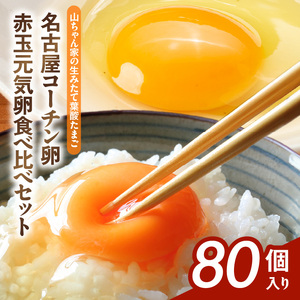 【山ちゃん家の生みたて葉酸たまご】名古屋コーチン卵・赤玉元気卵 食べ比べセット（各40個 合計80個入り）［132Y11］山ちゃん家 生みたて 葉酸たまご 名古屋コーチン卵 赤玉元気卵 食べ比べ セット 各 40個 合計 80個 入り 地鶏 卵 朝食 卵焼き 目玉焼き オムライス ゆでたまご 山田養鶏 お取り寄せ 愛知県 小牧市 送料無料