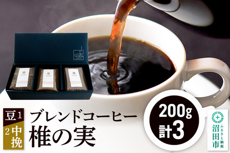 ブレンドコーヒー「椎の実」豆200g×1袋＋中挽き200g×2袋 土田商店
