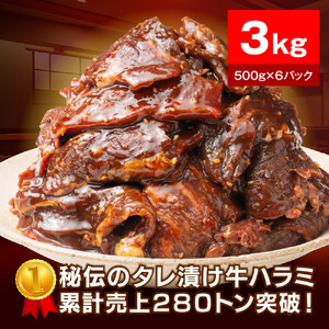 秘伝のタレ漬け牛ハラミ 3kg（500g×6パック） ハラミ 【配送不可：離島】