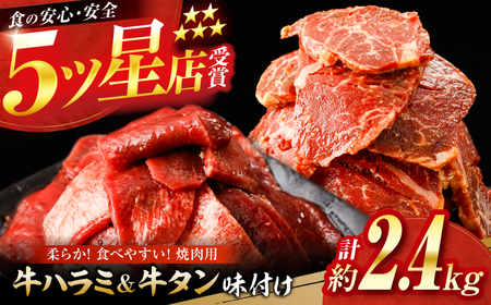 牛ハラミ ＆ 牛タン　味付け 各種約200g×6 総計約2.4kg  / 訳あり 小分け 柔らかい  一口サイズ 【(有)山重食肉】[ATAP166]