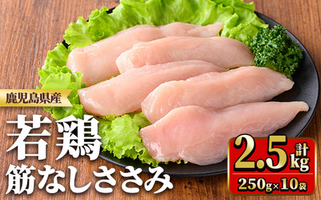 鹿児島県産若鶏筋なしささみ(計2.5kg・250g×10袋) 国産 九州産 鹿児島県産 鶏肉 鳥肉 鶏 とり 若鶏 冷凍 ささみ ササミ 筋なし 小分け 真空 【TRINITY】_y533