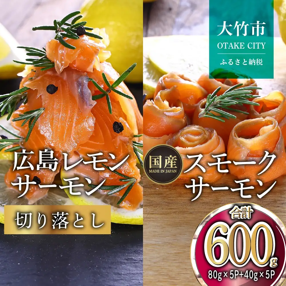国産サーモン 詰め合わせセットE 約600g [切り落とし (80g×5P)+スモーク (40g×5P)] 小分け パック 広島レモンサーモン [1965]