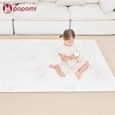 popomi 抗菌もちもちプレイマット　モダンべージュ＆マーブル　140×200×1.6cm【1653068】