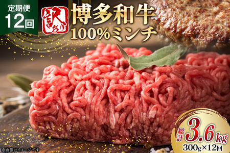 牛ミンチ 訳あり 博多和牛 100% ミンチ 挽肉 300g 12回 定期便 [木村食品 福岡県 筑紫野市 21761199]