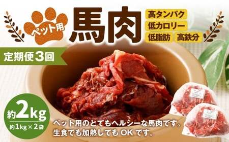 【3回定期便】ペット用馬肉 約2kg（約1kg×2袋）合計約6kg ペットフード 馬 肉 高タンパク 低カロリー