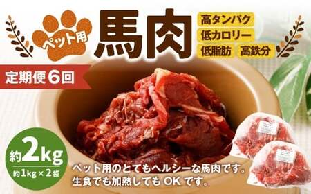 【6回定期便】ペット用馬肉 約2kg（約1kg×2袋） 合計約12kg ペットフード 馬 肉 高タンパク 低カロリー