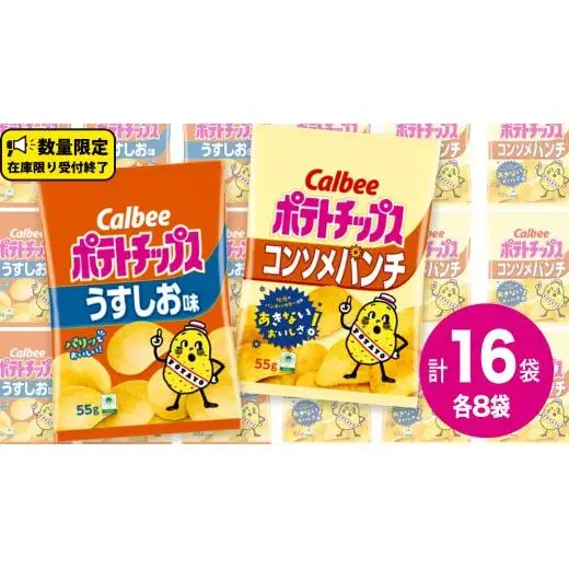 カルビー ポテトチップス レギュラー サイズ 2種類 詰め合わせ 16袋（ うすしお ／ コンソメ ）