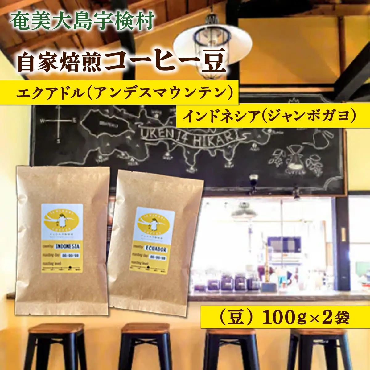 店主おすすめ 自家焙煎コーヒー「豆」100gx2種 とよひかり 珈琲店 こだわり エクアドル インドネシア 鹿児島県 奄美大島 宇検村 ギフト 送料無料