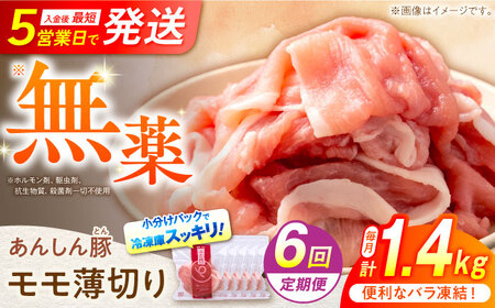 【6回定期便】《バラ凍結》モモ薄切り 1.4kg 計4.2kg 豚肉 白川町 / 藤井ファーム[AWAF043]