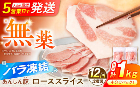 【12回定期便】《バラ凍結》豚肉 ローススライス 1kg （500g×2袋） 白川町 / 藤井ファーム[AWAF052]