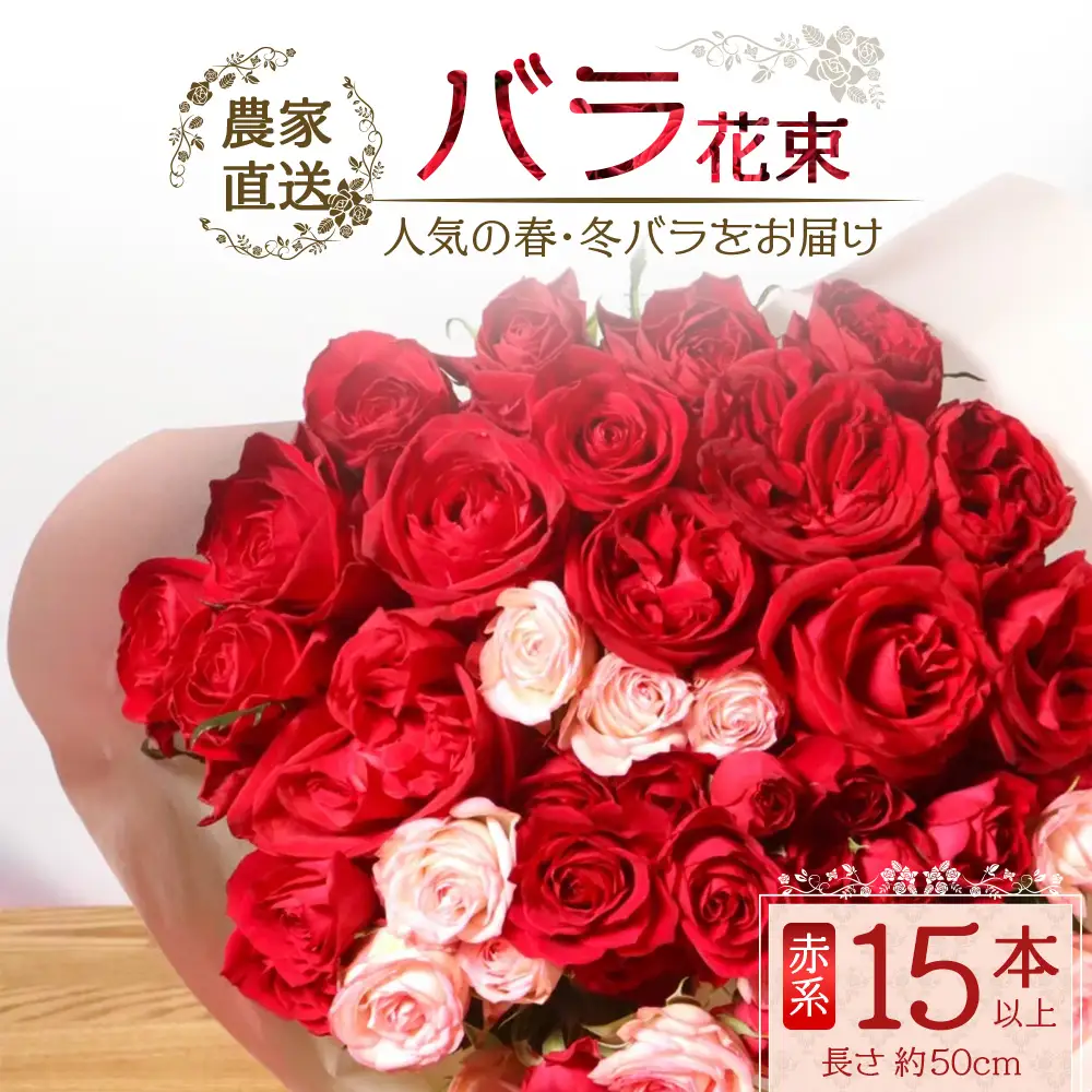 【人気の春・冬薔薇をお届け】 ばら農家直送 ！ バラ花束15本以上お届け(赤系) 【ギフト対応可】 TB-9│ローズ 新鮮 花 フラワー 花束 ばら 薔薇 バラ 誕生日 記念日 結婚祝い ギフト プレゼント お祝い 贈り物 贈答 鹿児島県 南大隅町 富田バラ園