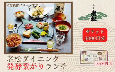 A13　日本酒発祥の地「老松ダイニング 発酵つながりランチ チケット3000円分」　【 老松 酒蔵 ダイニング レストラン 食事券 ランチ チケット 発酵 発酵食 健康食 日本酒 】