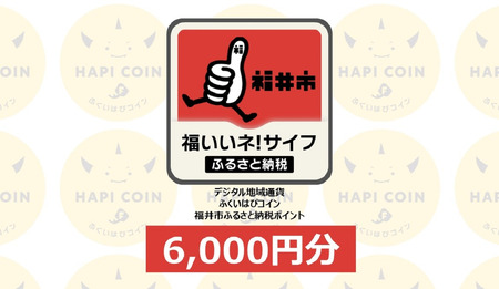 「ふくいはぴコイン」福井市ふるさと納税ポイント【6,000円分】 [B-198002] / 選べる金額 デジタル地域通貨 ホテル 観光 レジャー PAY アプリ オンライン キャッシュレス スマホ ポイント スマホ 便利 簡単 デジタル 支払い 地域通貨 送料無料