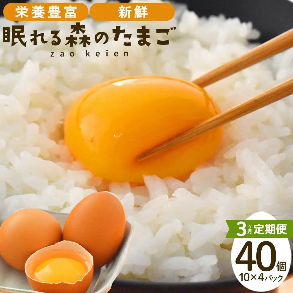 【３か月連続お届け】眠れる森のたまご 朝採れ卵40個　たまご タマゴ 卵 鶏卵 濃厚 こだわり 新鮮 定期便【04301-0325】