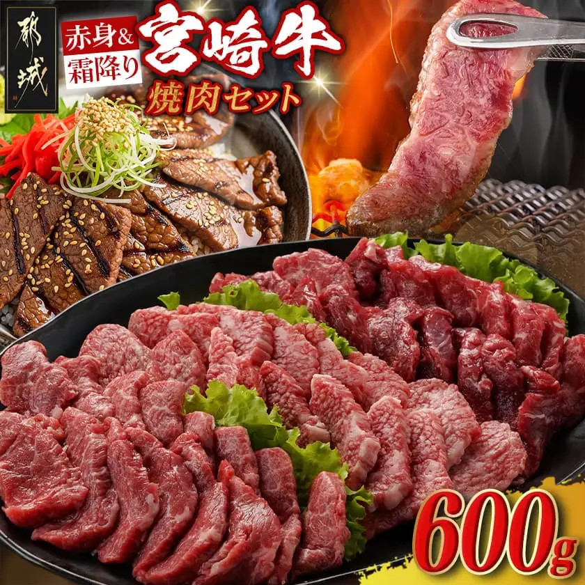 宮崎牛【赤身&霜降り】焼肉セット_16-J701_(都城市) 宮崎県産 宮崎牛 ウデ モモ バラ 焼肉用 600g