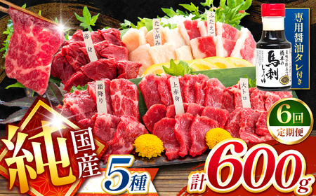【 定期便 6回 】純 国産 熊本 馬刺し 5種類 600g | 馬刺し 馬肉 馬 ばさし 新鮮 純国産 定期 熊本県 玉名市