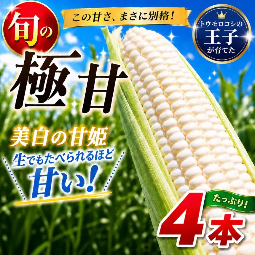 【先行予約】トウモロコシ王子の「美白の甘姫」 4本