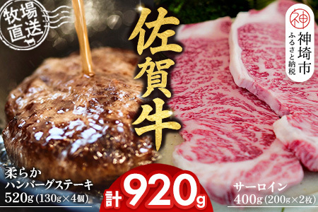 佐賀牛 サーロインステーキ2枚 柔らかハンバーグステーキ4個(H122128)