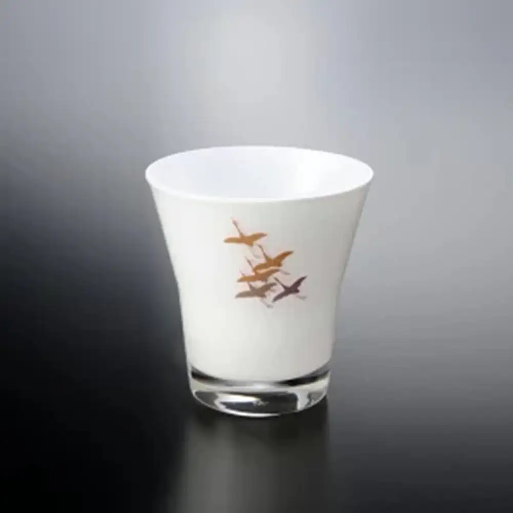 みよし漆器本舗 紀州塗り ぬりもん de Verre フリーグラス 蒔絵 千羽鶴 白 210ml