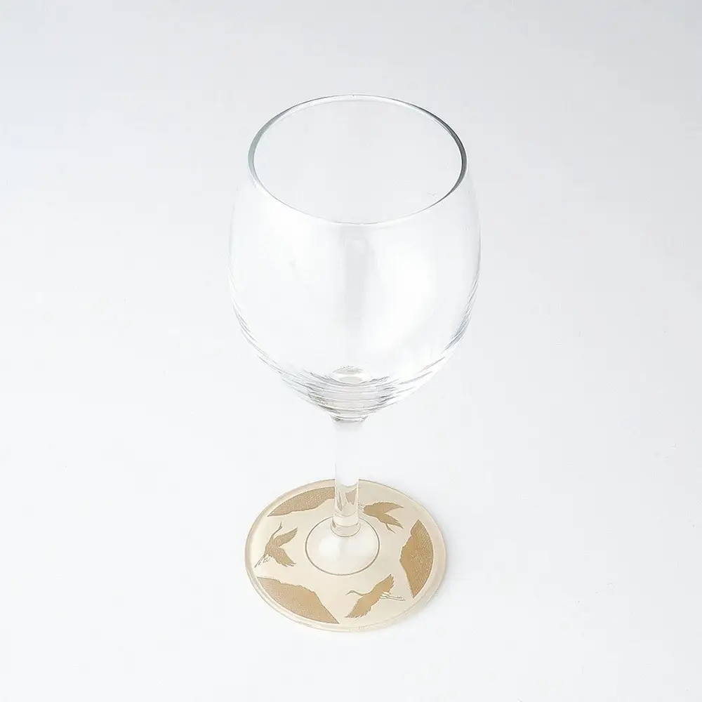 みよし漆器本舗 紀州塗り ぬりもん de Verre ワイングラス 蒔絵 万葉鶴 単品 白 300ml