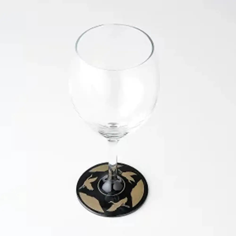 みよし漆器本舗 紀州塗り ぬりもん de Verre ワイングラス 蒔絵 万葉鶴 単品 黒 300ml