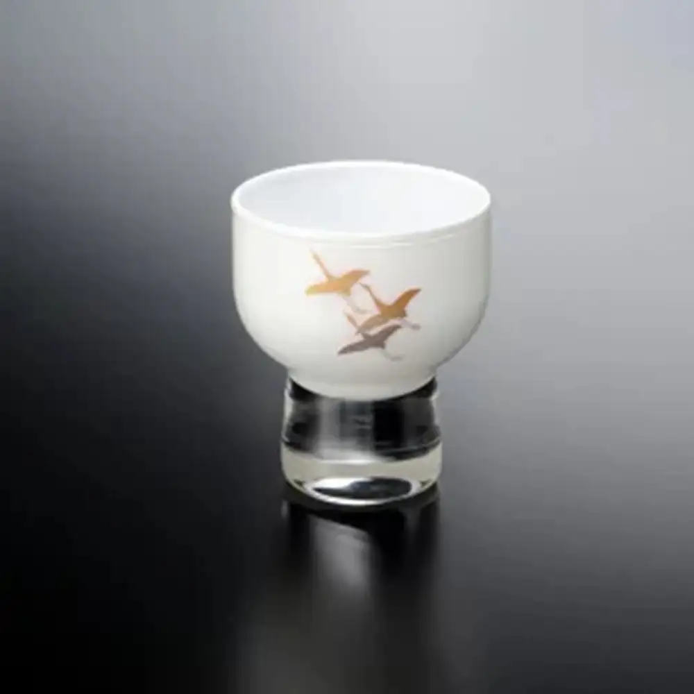 みよし漆器本舗 紀州塗り ぬりもん de Verre 盃 蒔絵 千羽鶴 白 70ml