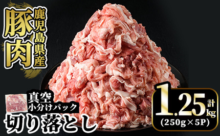 A5-033-A 国産！鹿児島県産豚肉切り落とし真空小分け 250g×5P(計1.25kg)【肉の豊楽】霧島市 豚肉 ぶたにく 豚 小分け 切り落とし 真空パック 切落し 冷凍