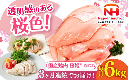 【全3回定期便】桜姫 鶏むね 計6kg（2kg×3パック）【東日本フード株式会社】 国産 鶏 とり肉 ムネ むね肉 鶏むね 冷凍 北海道 [AXBM017]